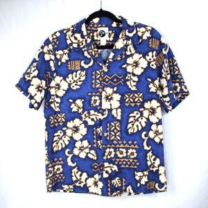 5th & Ocean Clothing Men's VINTAGE Barkcloth Blue Hawaiian Aloha Shirt Size M